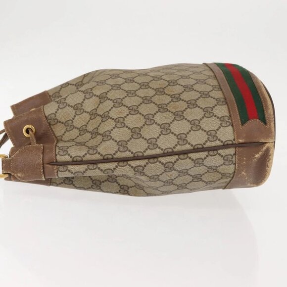 GUCCI GG Supreme Web Sherry Line Bag PVC Beige Gold - Picture 5 of 15